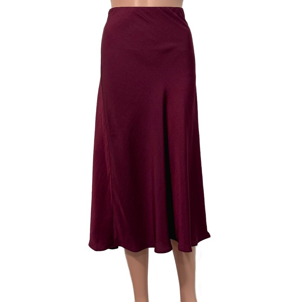 Express NWT Women’s Medium Satin Elastic Waist Merlot Purple Midi Skirt
